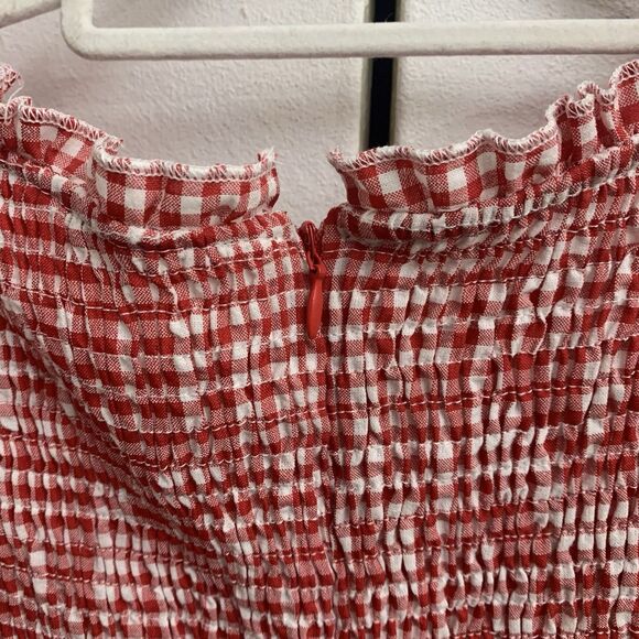 Women's Gingham Rompers, V-Neck, Wide Leg, Puff Sleeve, M - Picture 6 of 7